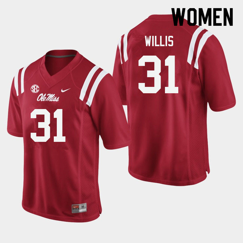 Women #31 Jaron Willis Ole Miss Rebels College Football Jerseys Sale-Red